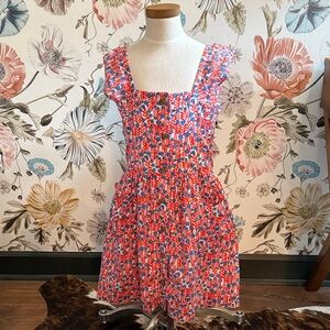 Crewcuts red white blue floral Ruffle Sleeve button down Dress